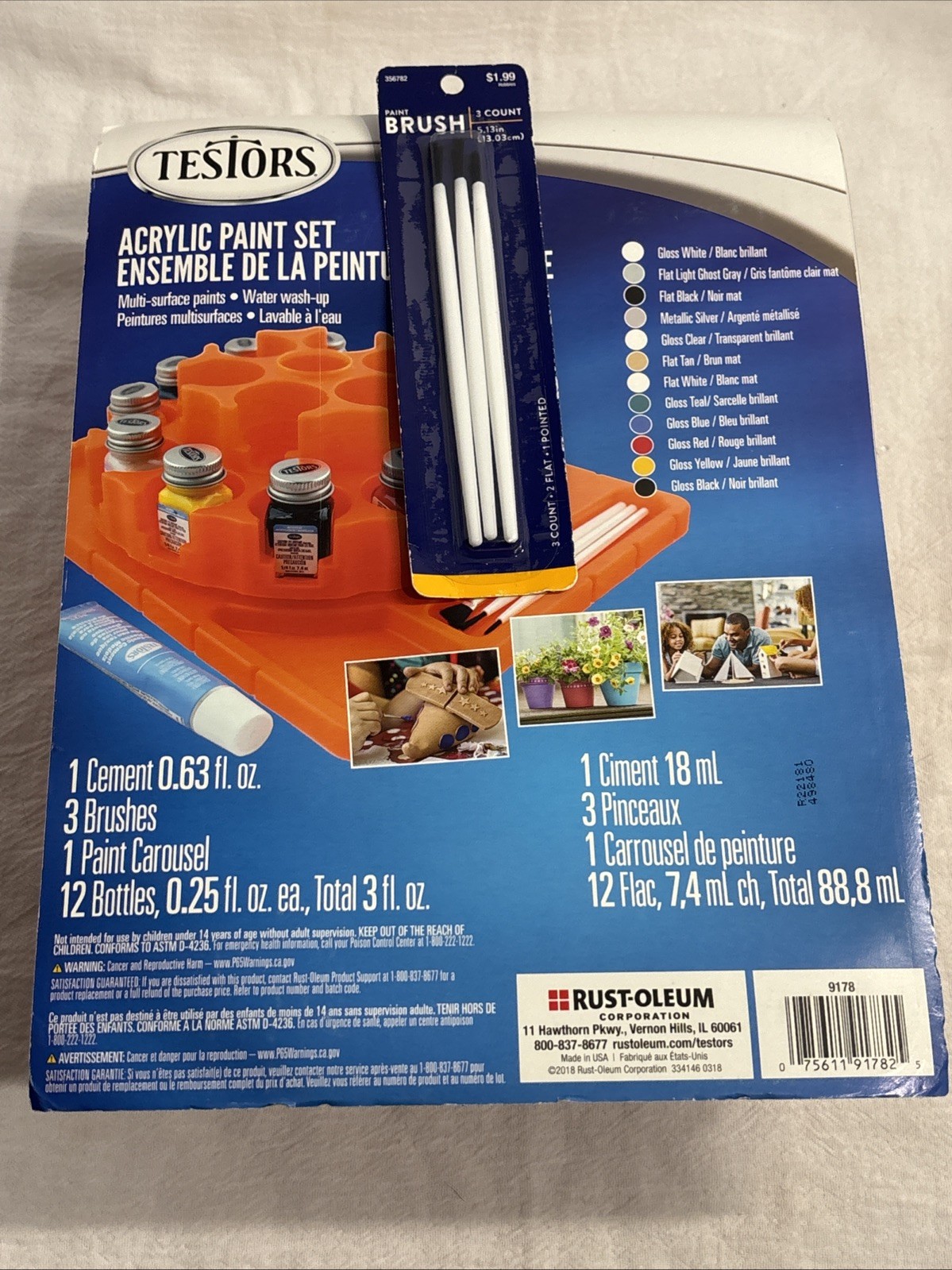 TESTORS- Acrylic Paint Set With Orange Rotating Carousel Paint Tray+Extras NEW!