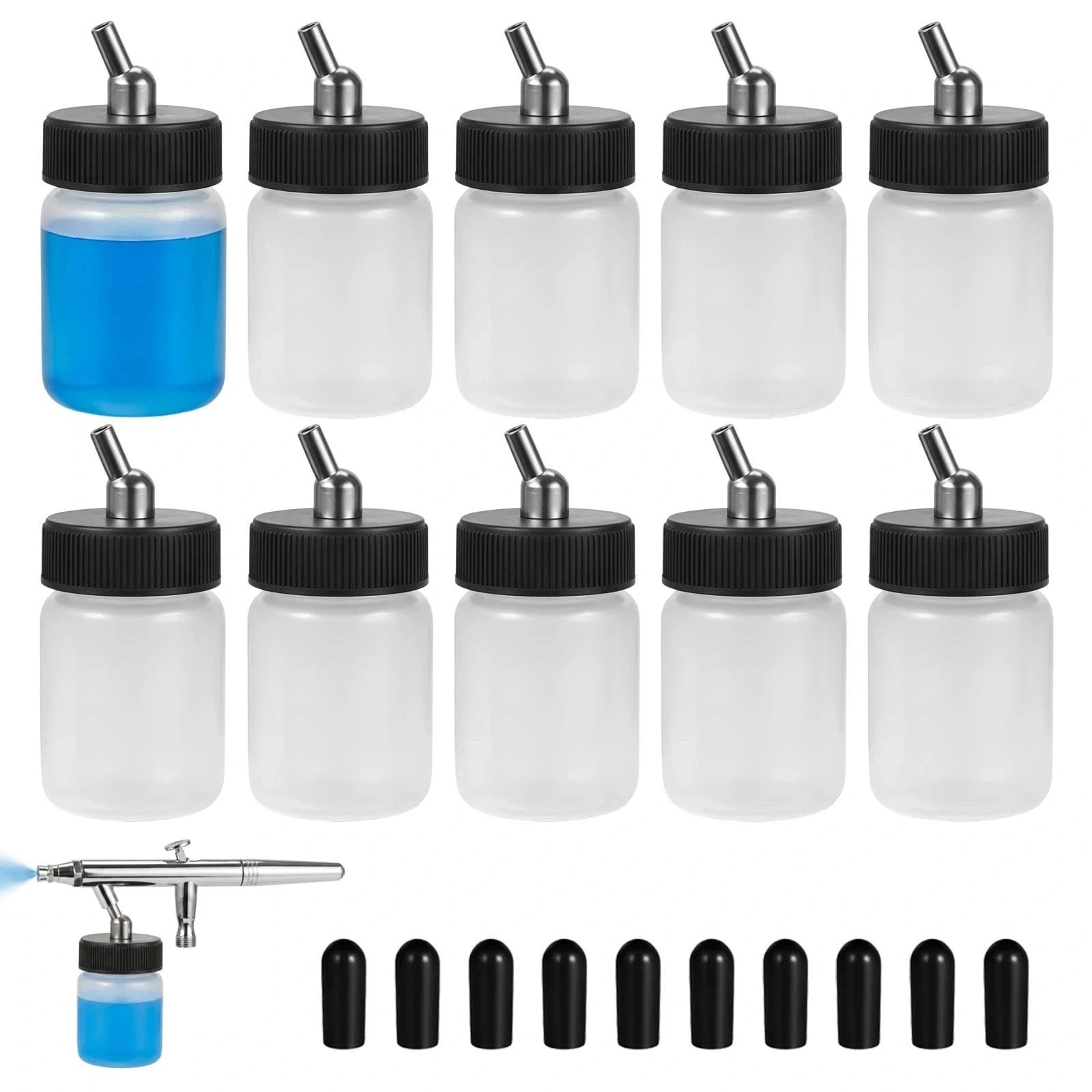 Airbrush Bottles 10-Pack 22cc 3/4oz Compatible with Master Badger Paasche Iwata
