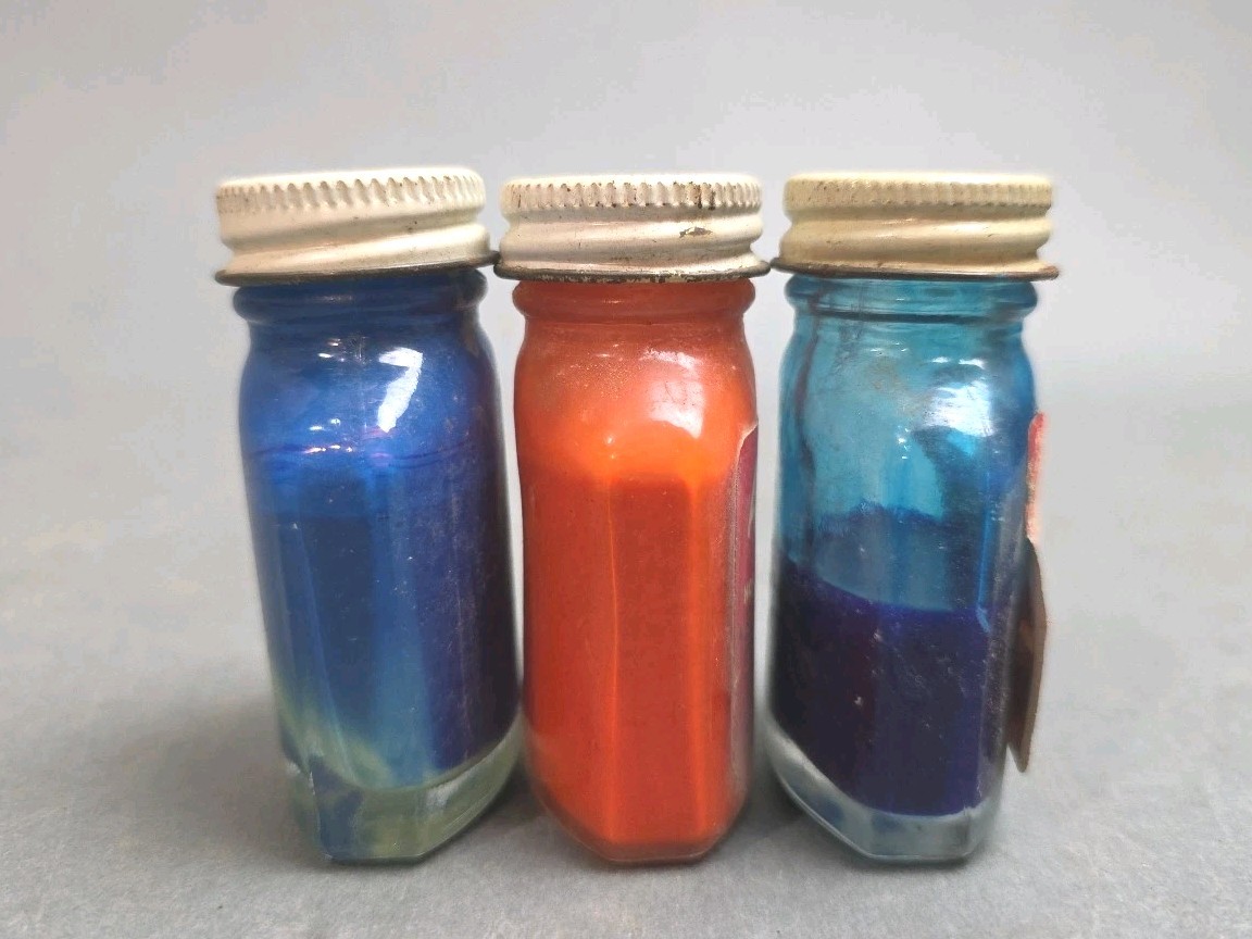 3 Pactra Aero Gloss Dope Blues & Orange Hot Fuel Proof Model Paint 1 oz Jars Vtg