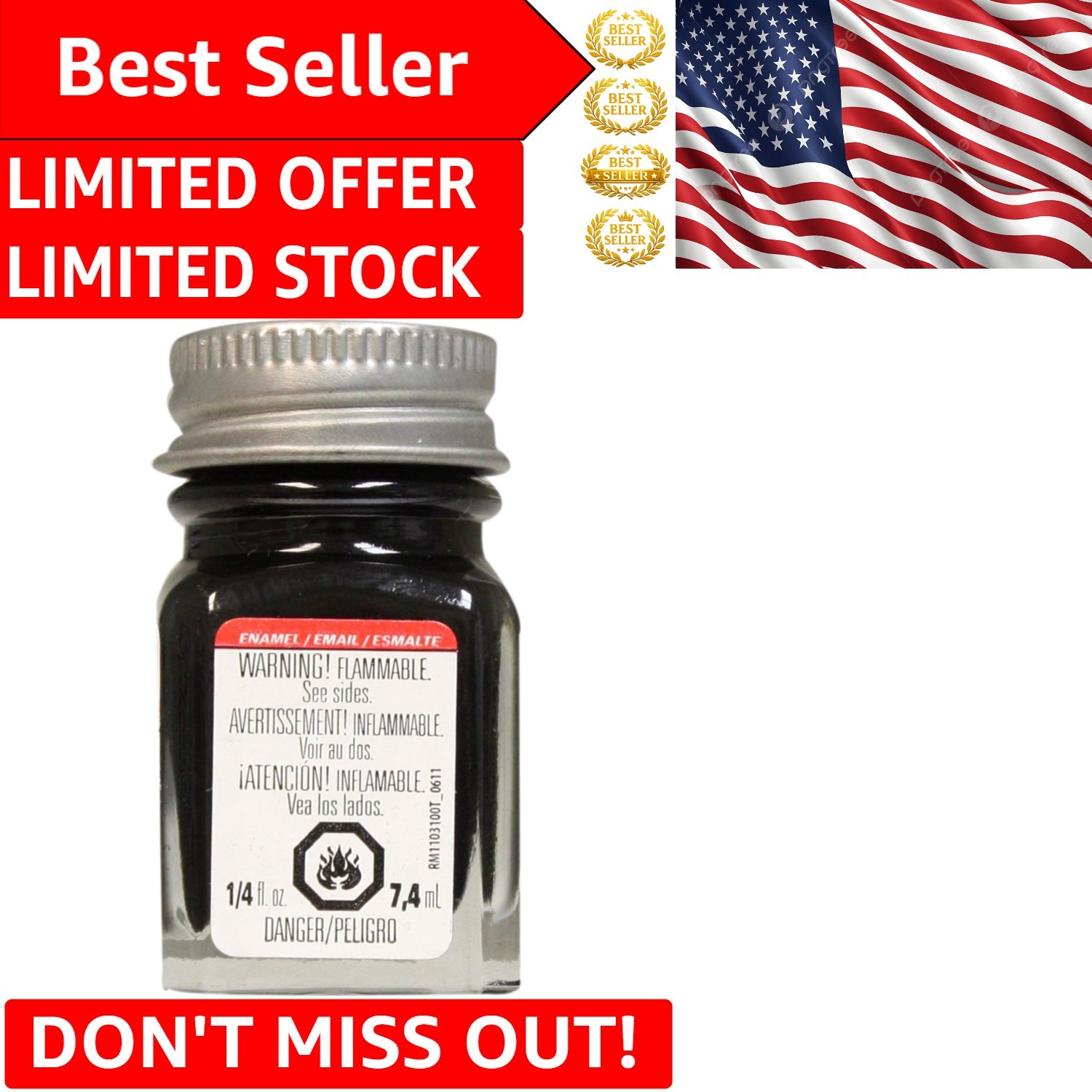 0.25 Oz Fast-Drying Semi-Gloss Black Enamel Paint for Versatile Art Projects