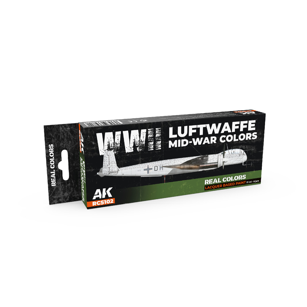Real Colors Set WWII Luftwaffe Mid-War Lacquer Based Paint (8) 17ml Bottles