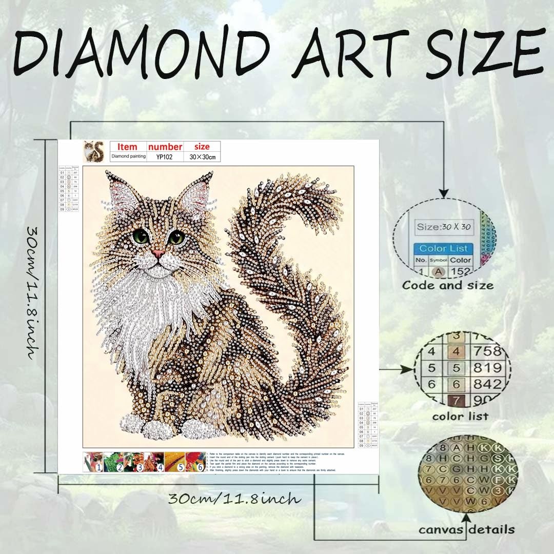 Cat Diamond Painting Kit for Adults,5D Animal Special Shaped Diamond Art Kits fo