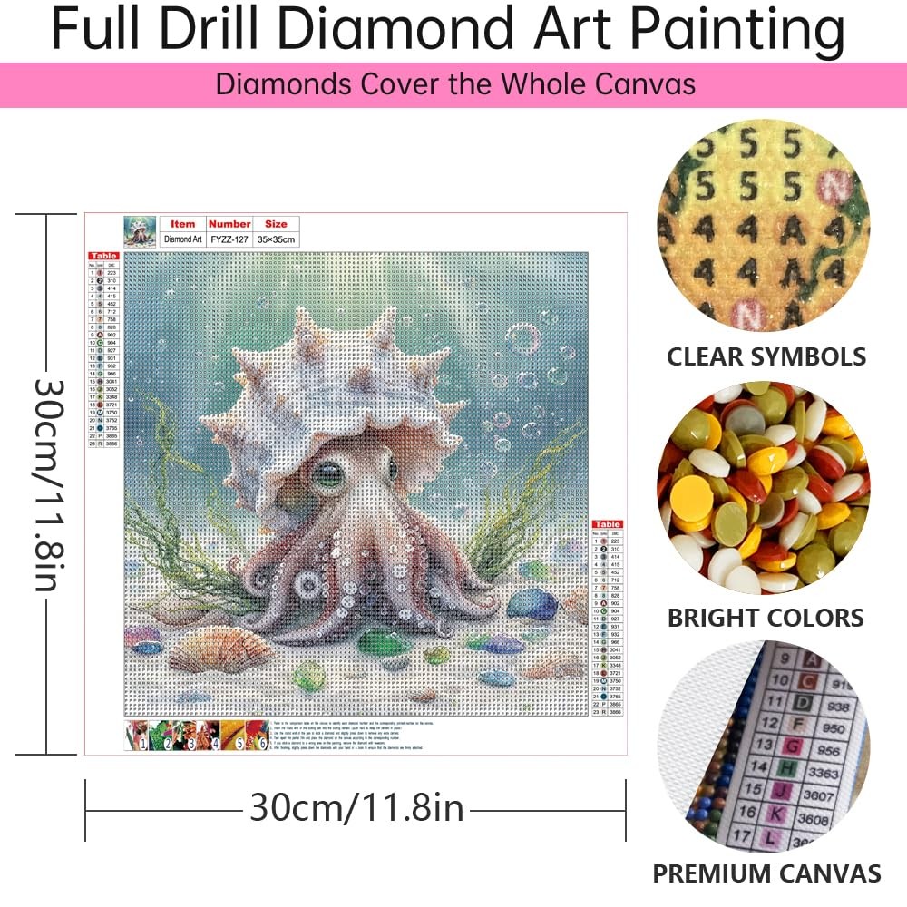 5D Diamond Painting Kit for Adults 14×14 Inch Cute Octopus with Seashell Underwa