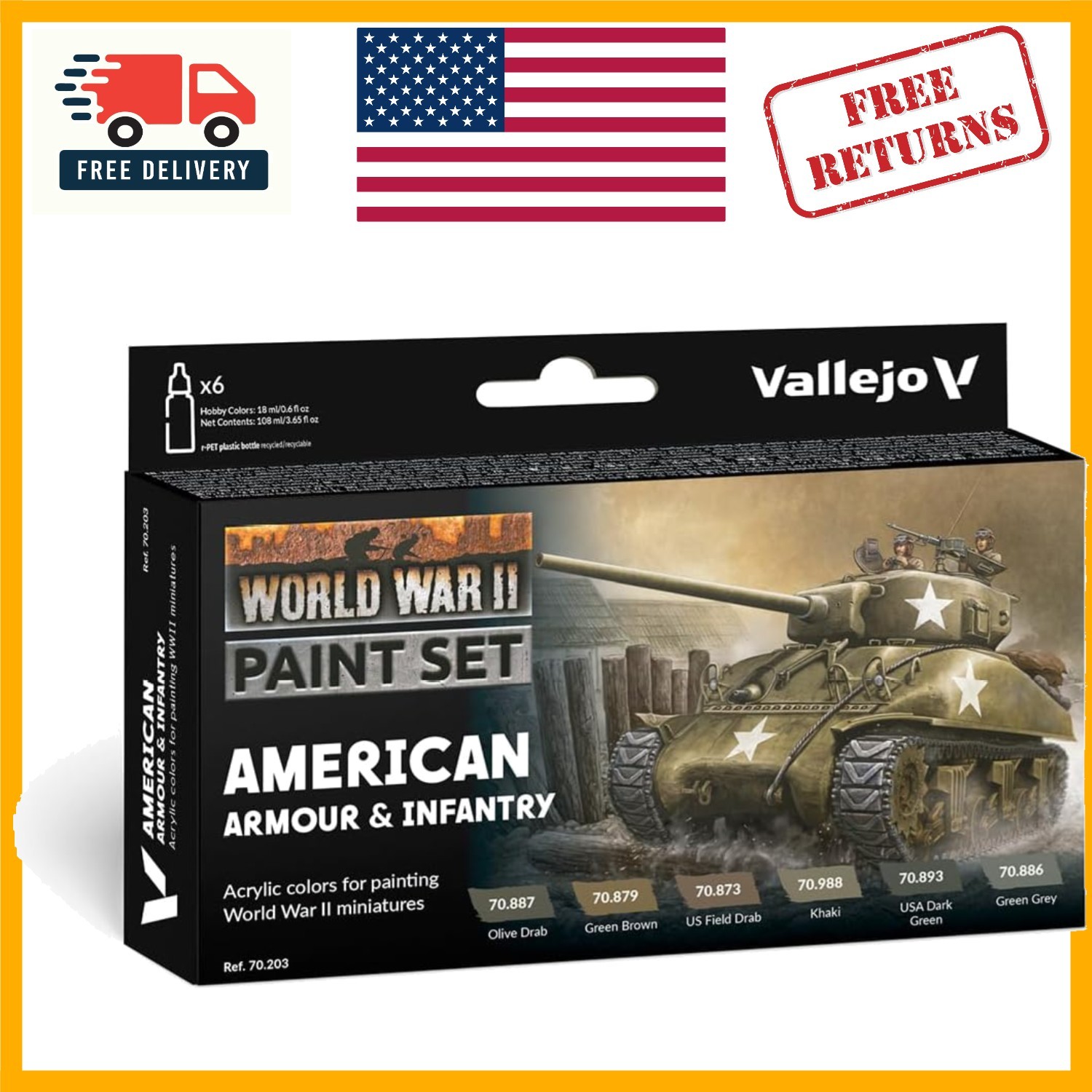 Pro Modeler WWII Acrylic Paint Set – Brush & Airbrush Ready Colors in 6 Bottles