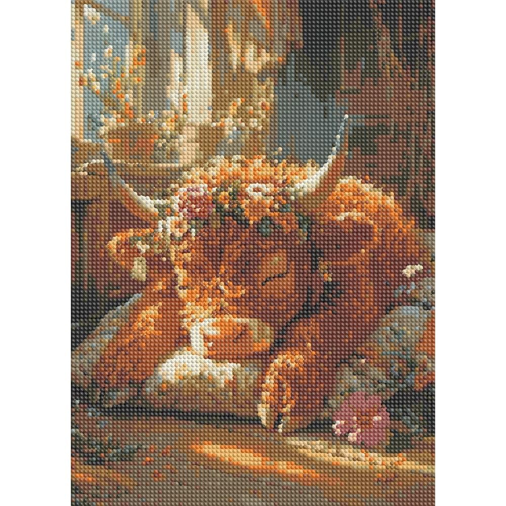 5D Diamond Painting Kit for Adults 12×16 Inch Full Drill Highland Cow with Flo,,