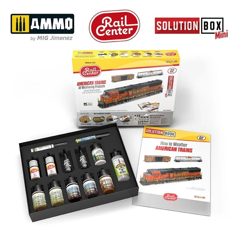 AMMO MIG RAIL CENTER SOLUTION BOX MINI #02 AMERICAN TRAINS – Weathering Products