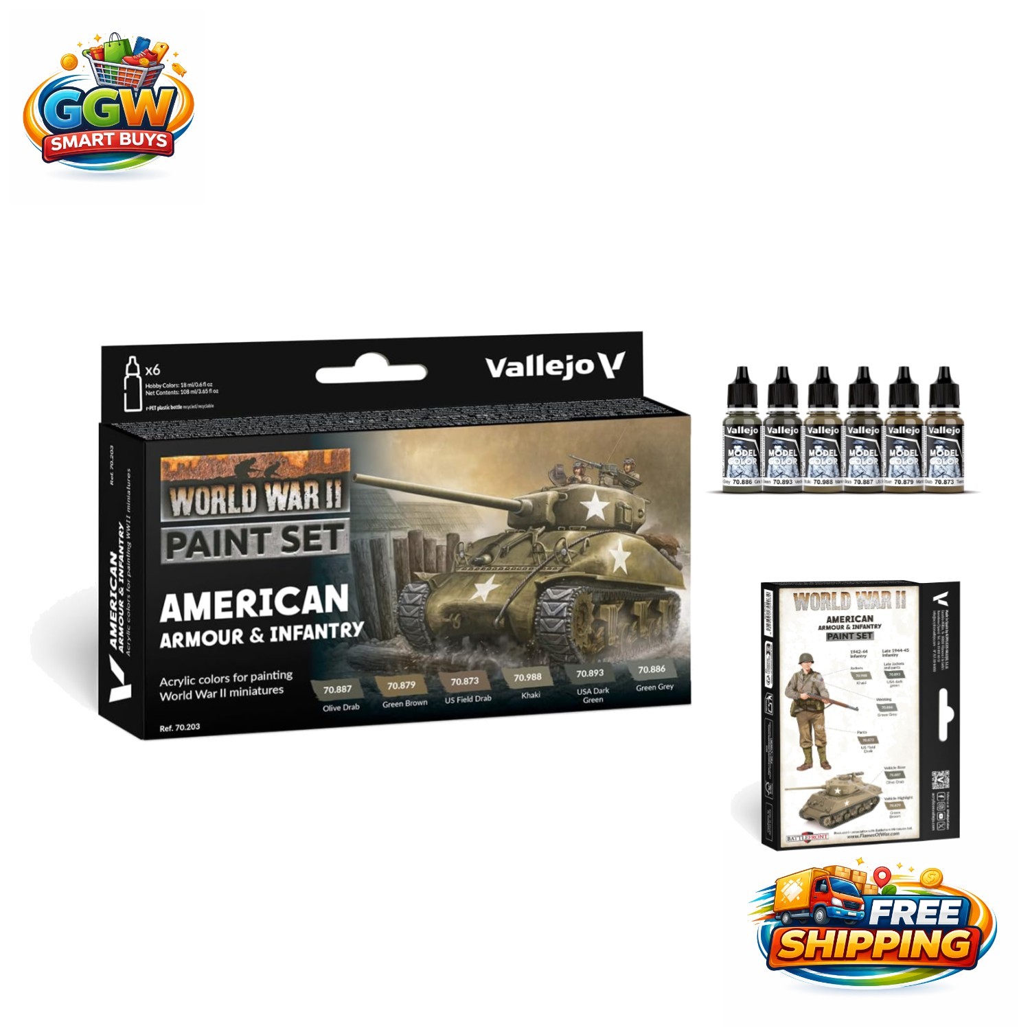 Vallejo WWII Model Paint Set – 6 Historic Shades for Airbrush & Brush, 108ml