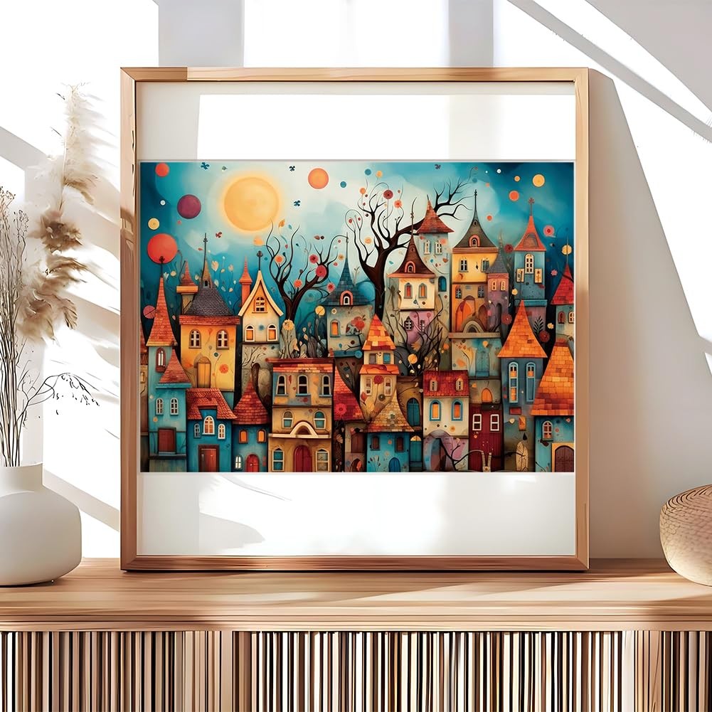 Towns Diamond Art Painting Kit for Adult, Full Drill Round, 12×12 in | Beginner-