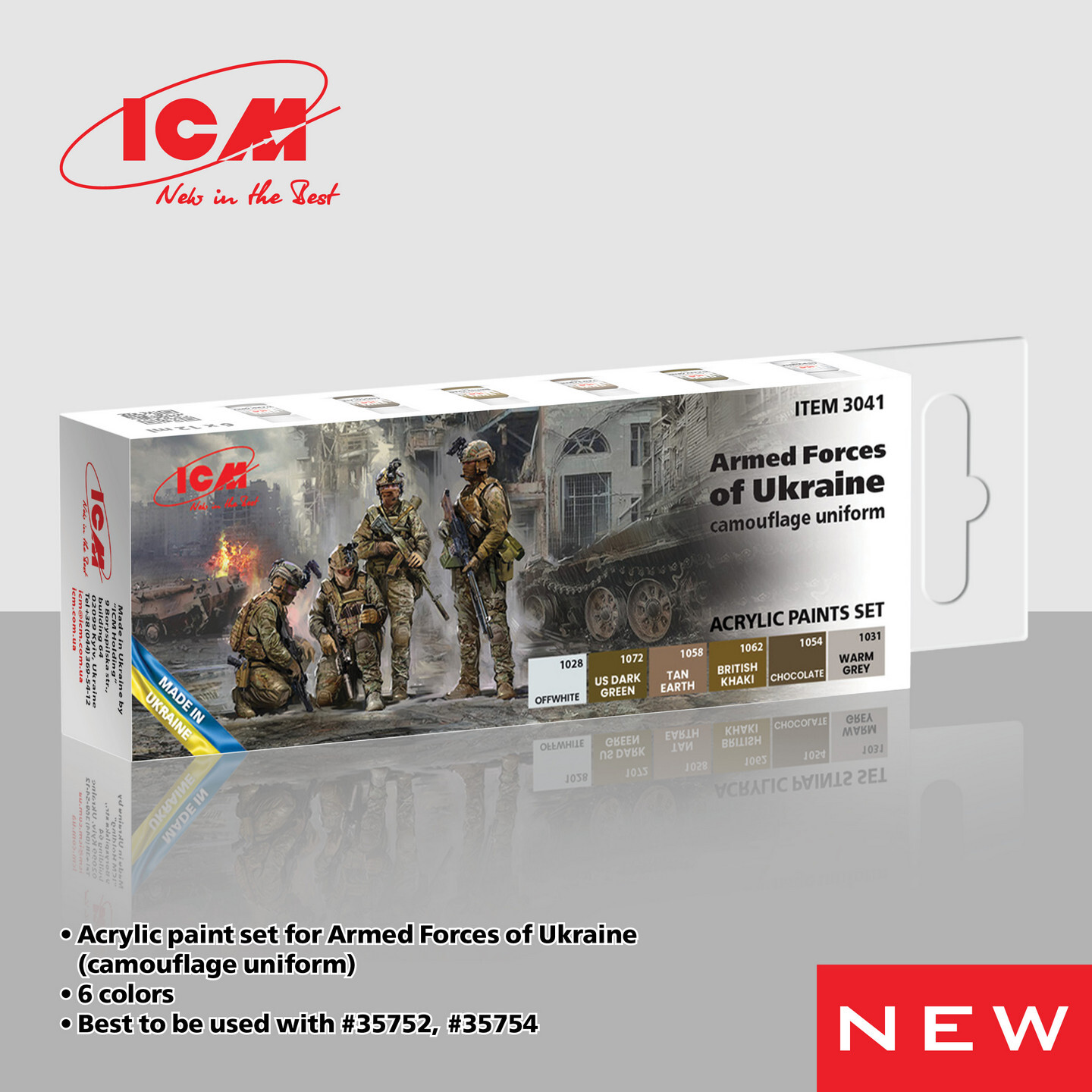 ICM 3041 – Acrylic paint set for Armed Forces of Ukraine (camouflage uniform)