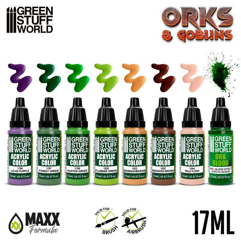 Green Stuff World Orks & Goblins Acrylic Model Paint Set – 8 Paints