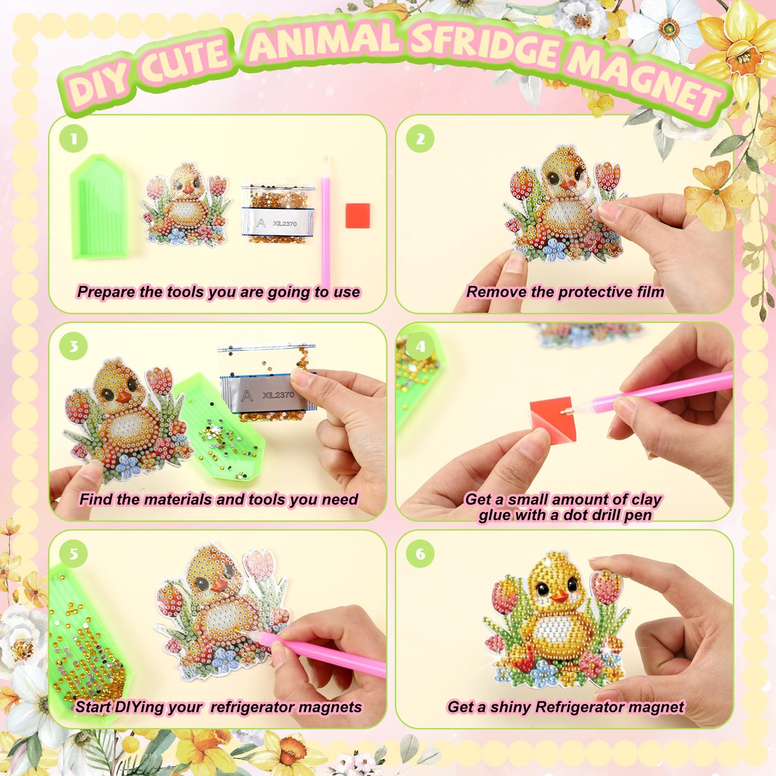 Xuhal 30 Pcs Animal Diamond Painting Magnets Art Kits 2″ x 3″,