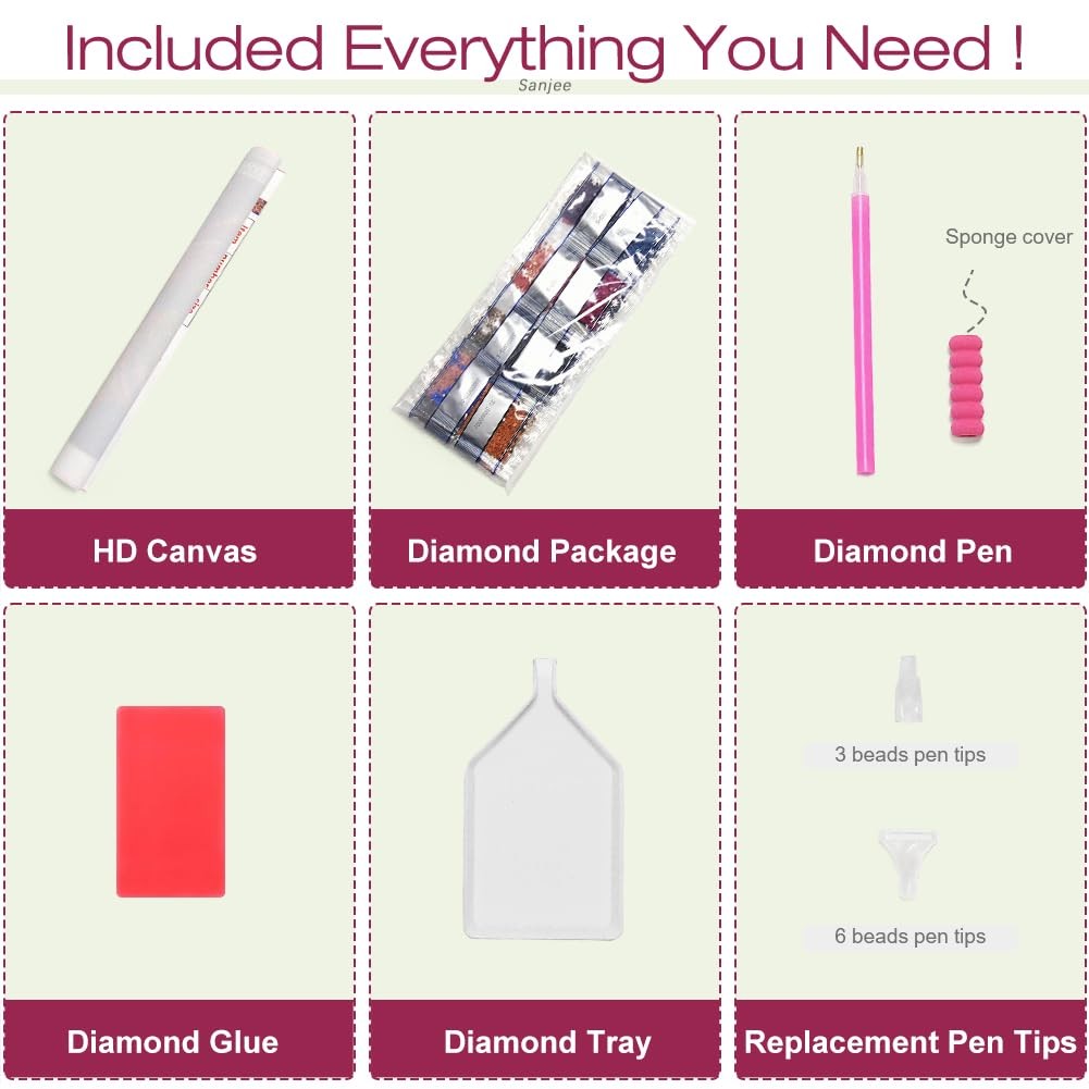 Towns Diamond Art Painting Kit for Adult, Full Drill Round, 12×12 in | Beginner-