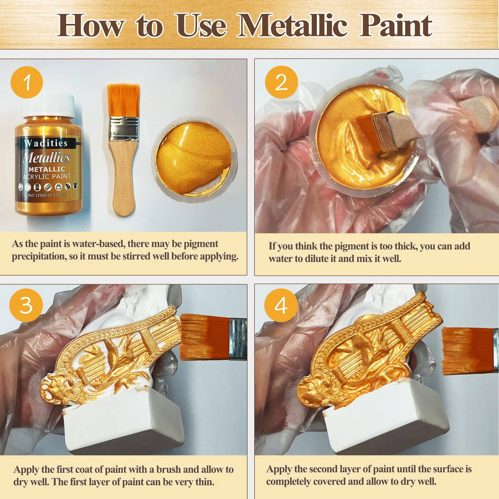 Acrylic Paint Metallic Gold, 250ml Gold Leaf Paint for Art Painting, Id