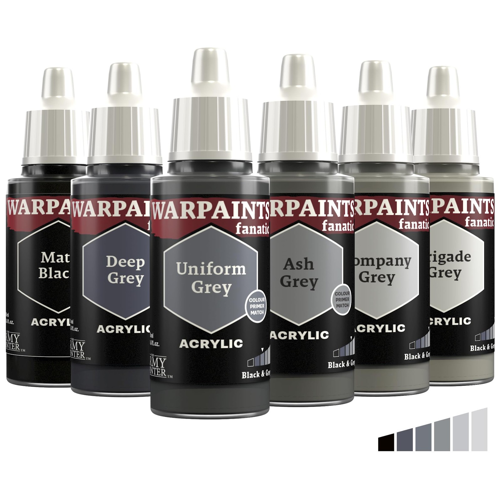 Acrylic Paint Set 6 x 18 ml – Black & Greys for DnD & Warhammer Miniatures