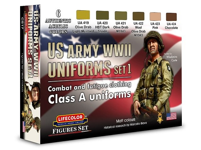 LifeColor Acrylic Paints Set US Uniforms WWII #1 Class A Uniforms (6x 22ml) CS17