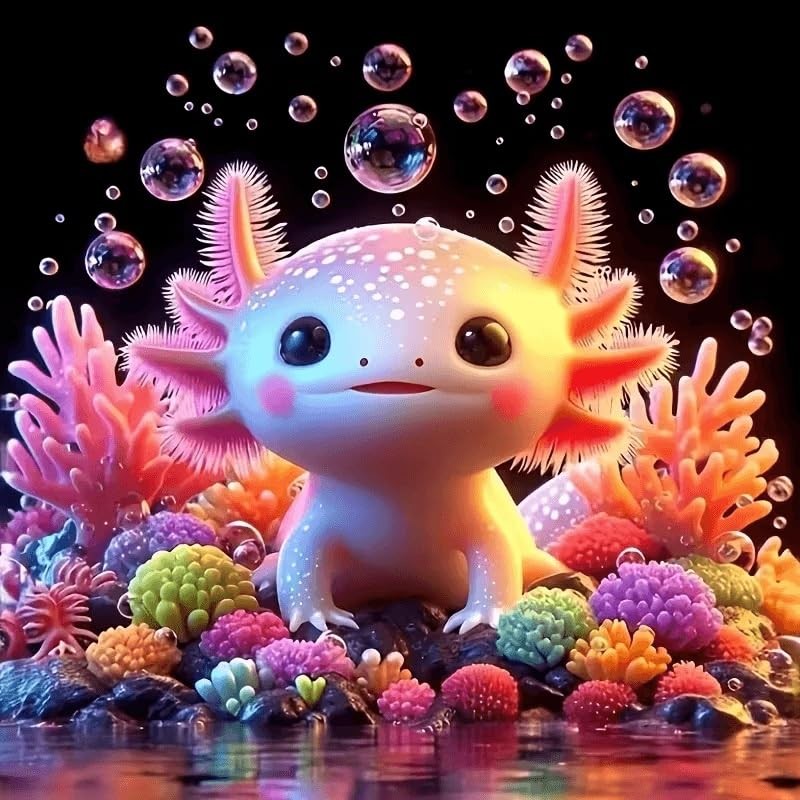 Pink Axolotl Diamond Art Kits for Adults, Full Drill Cute Axolotl Diamond Painti