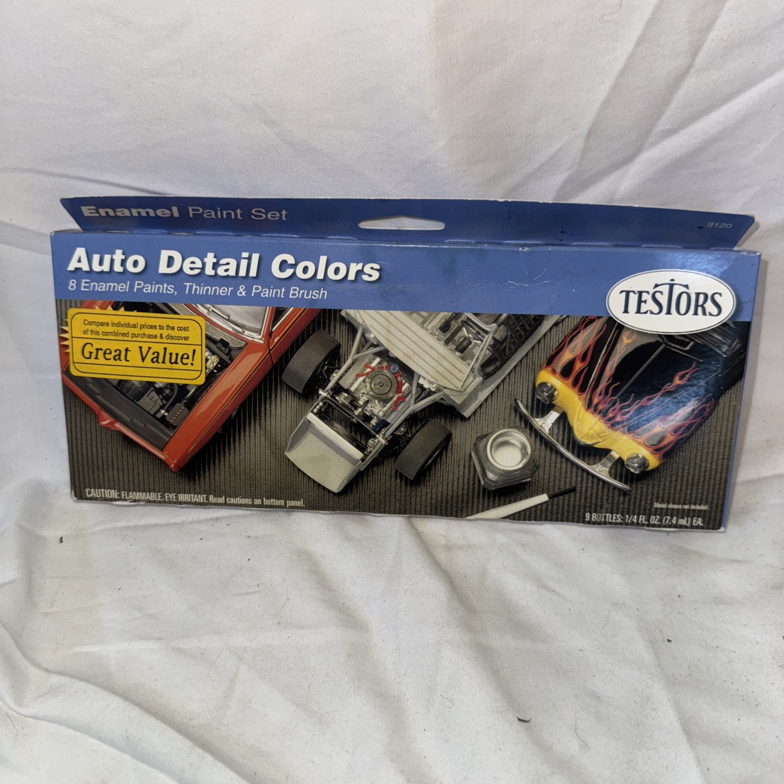 TESTORS Enamel Paint Set AUTO DETAIL 8 Colors 9120 MODEL + 25 Used & 7 Brushes