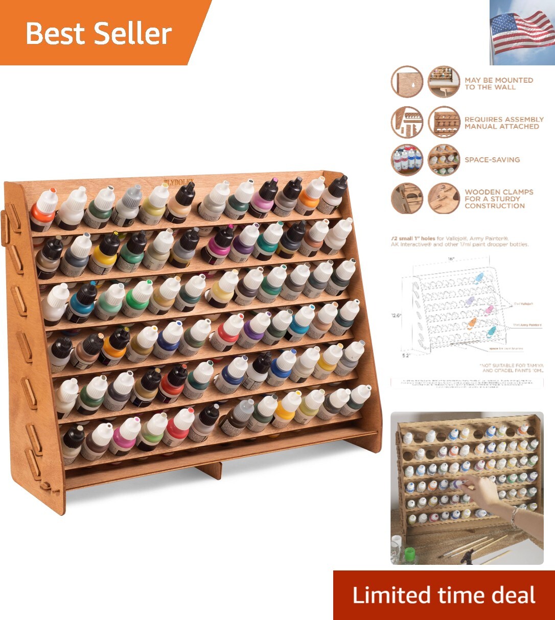 Paint Rack Organizer with 72 Holes Suitable for Vallejo Paints – Wall-mounted…