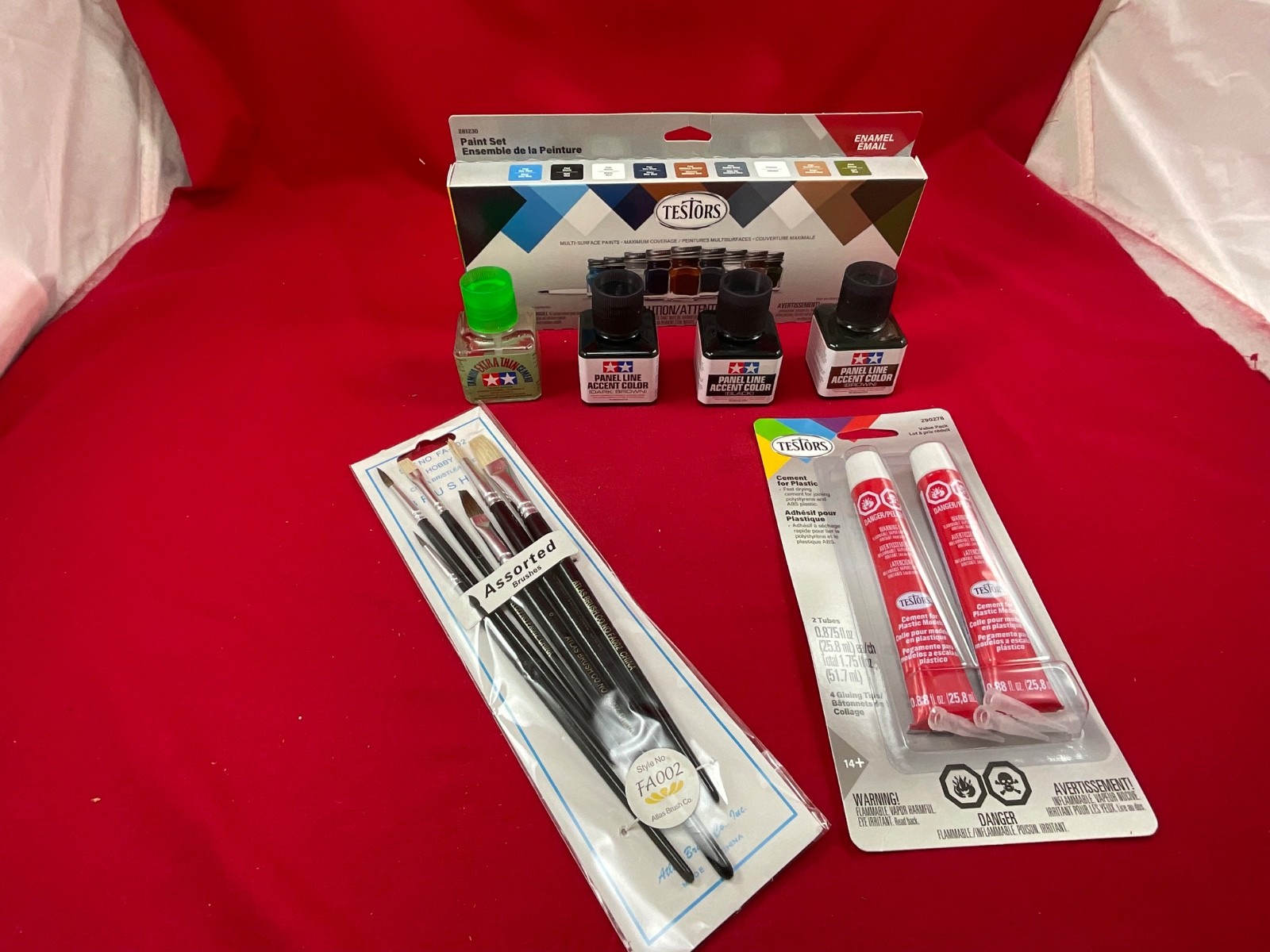 TESTORS + TAMIYA MODELING SET Paint Glue Cement Brushes model car truck plane D