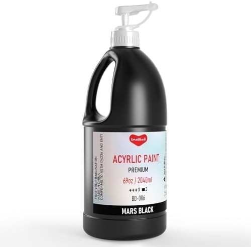 Smallbudi Black Acrylic Paint 69oz/2040ml Large Bulk Bottle with Pump | Art Acry