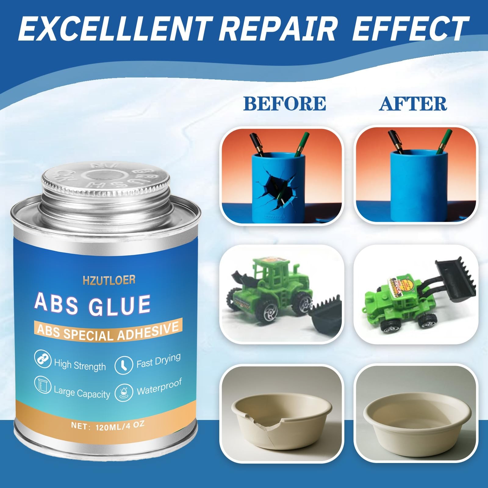 ABS Super Glue 120ML,Clear Strong Adhesive with Built-in Brush,Waterproof Hea…