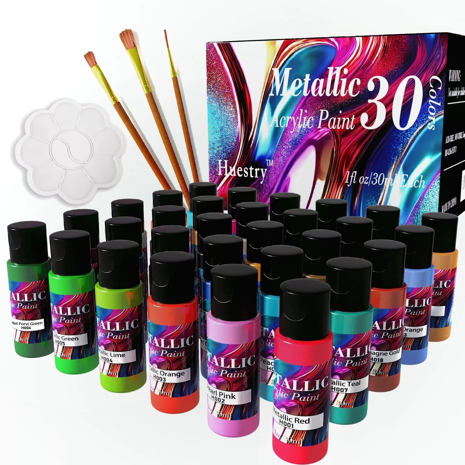 Metallic Acrylic Paint Set of Premium 30 Colors, Professional Grade Metallic …